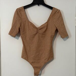 Astr Tan Checkered Bodysuit